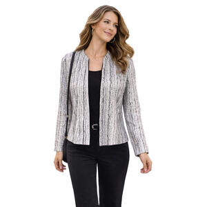 Alex Women’s Black & White Striped Zip-Up Jacket Size 14 Shiny Bling Glam night